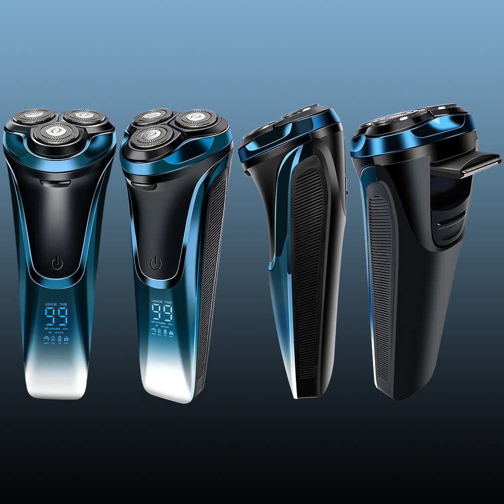 Scheerapparaat voor mannen Pro: Elektrisch nat en droog scheren, incl. GRATIS reisetui & 3 vervangende scheerkoppen