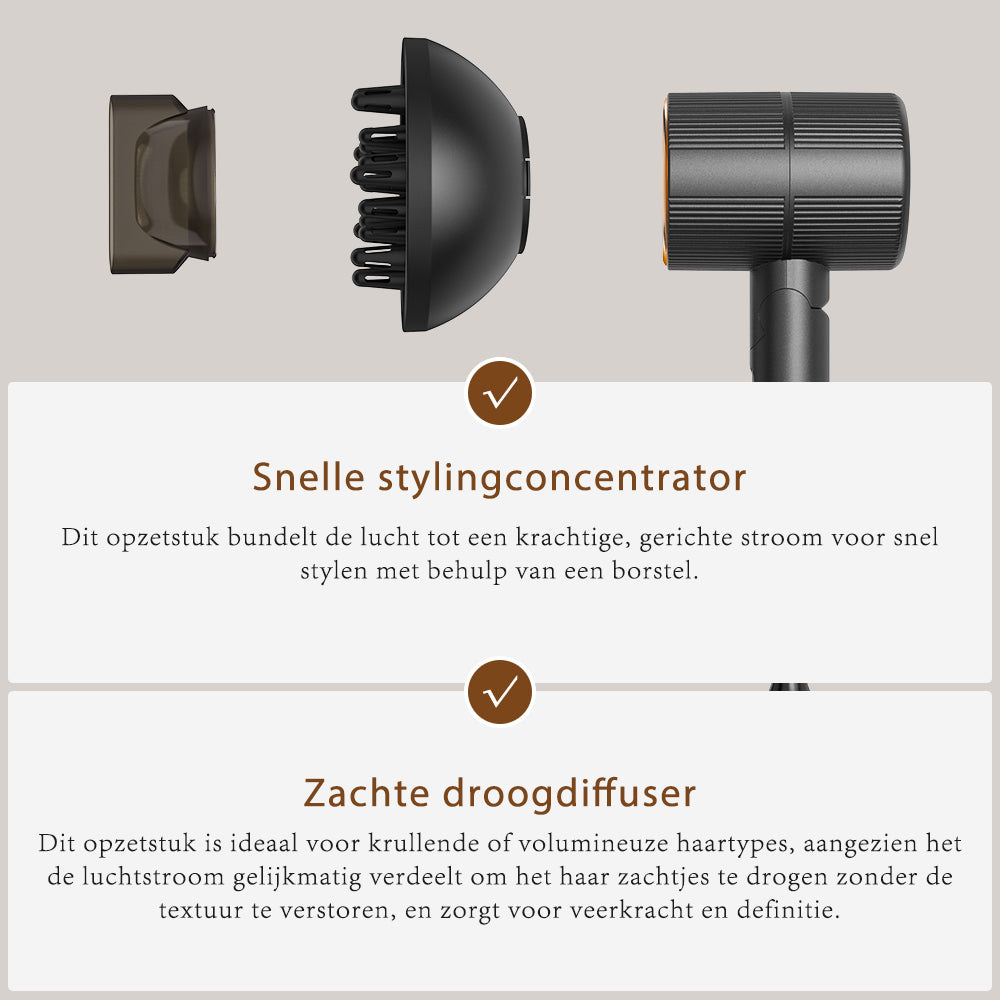 Qimmaol Velofold professionele ionische haardroger met concentrator en diffuser [Ultralicht / Handpalmformaat / Opvouwbaar / 250 g]