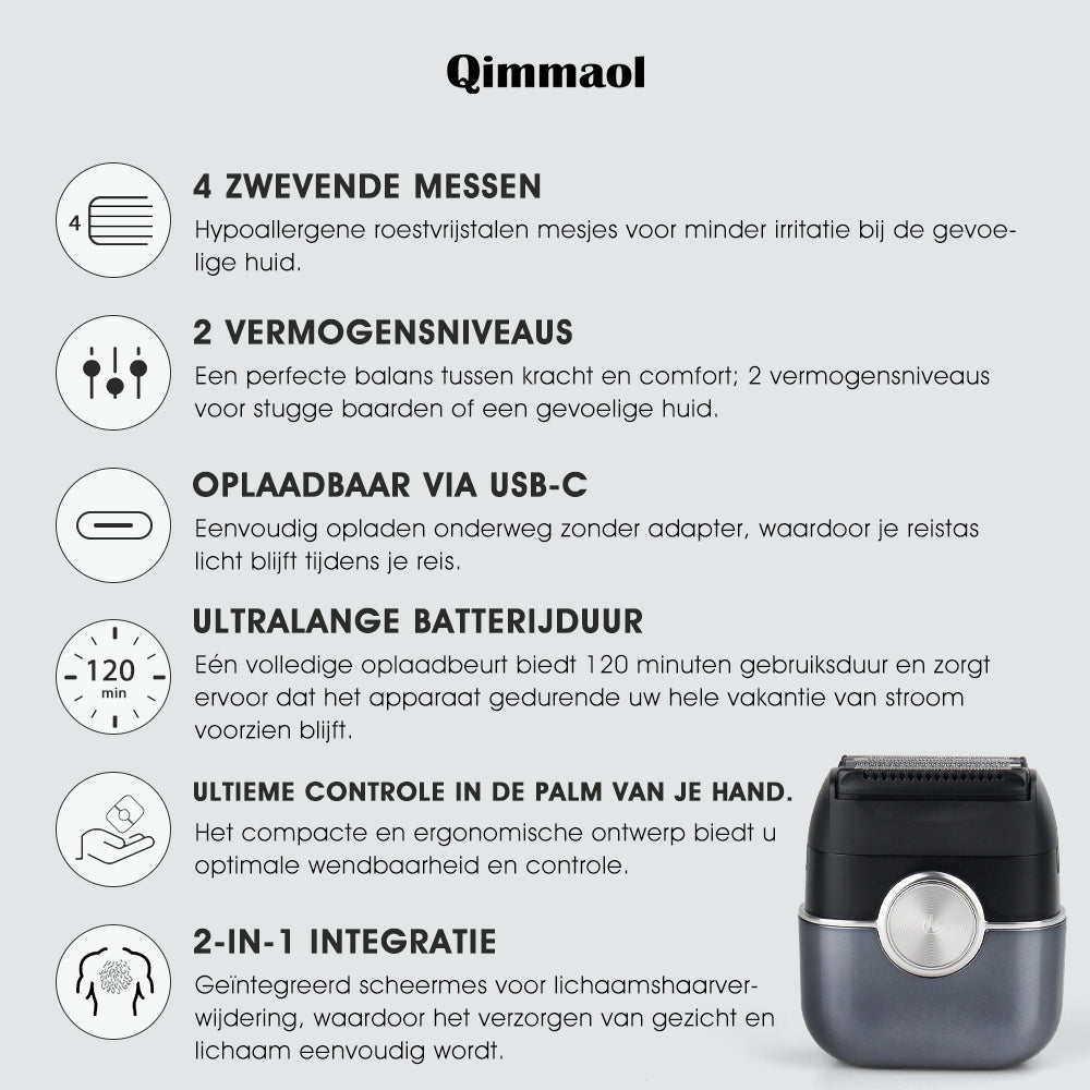 Qimmaol FK706 Mini elektrische scheerapparaat voor mannen met reisetui