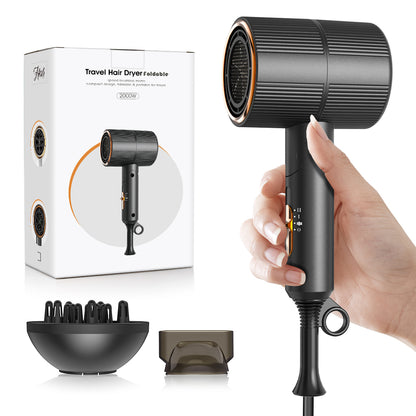 Qimmaol Velofold professionele ionische haardroger met concentrator en diffuser [Ultralicht / Handpalmformaat / Opvouwbaar / 250 g]