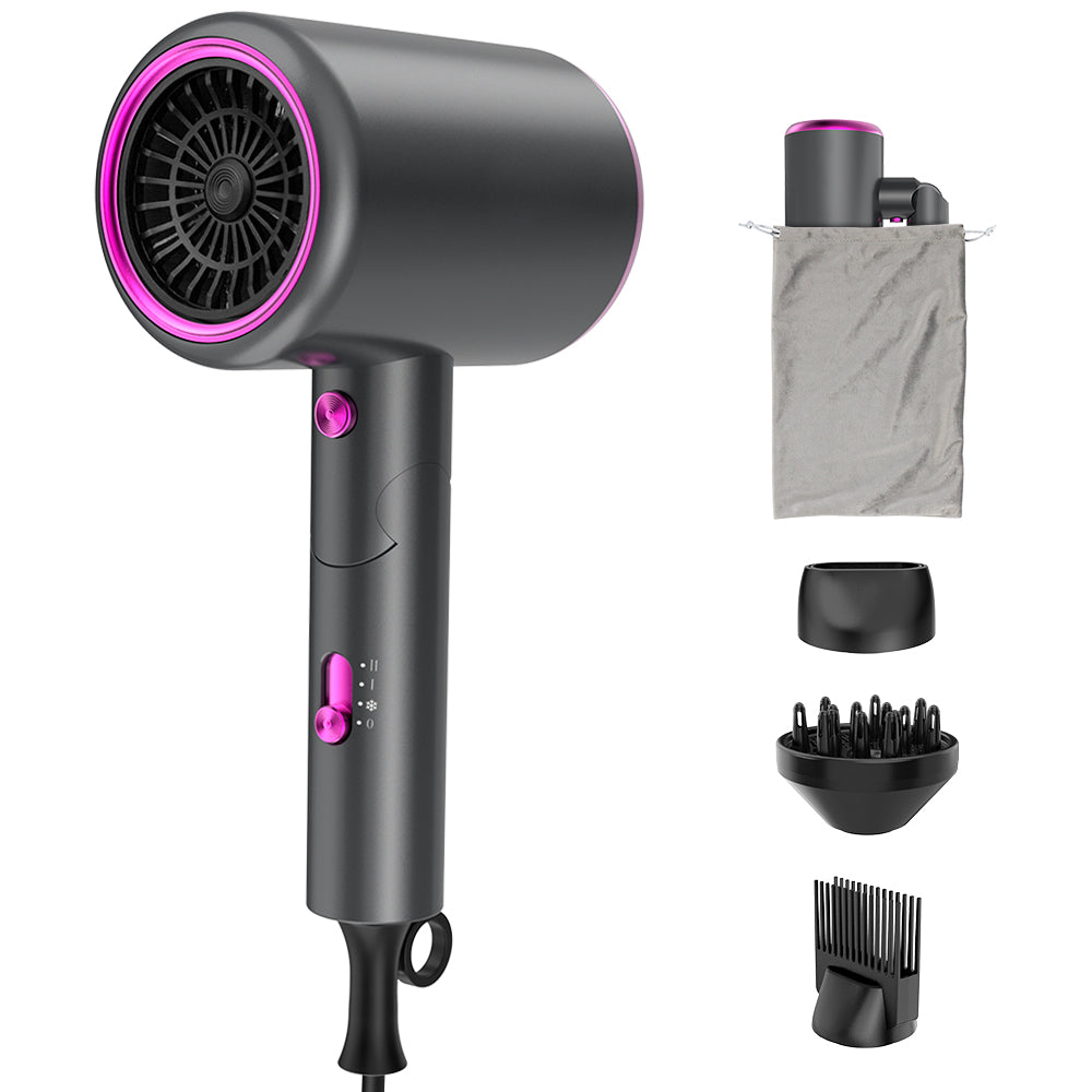 Qimmaol Velofold - Professionele Ionische Haardroger met Concentrator, Diffuser en Kam [Compact / Lichtgewicht / Opvouwbaar / 350 g]