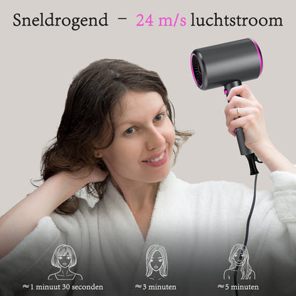 Qimmaol Velofold - Professionele Ionische Haardroger met Concentrator, Diffuser en Kam [Compact / Lichtgewicht / Opvouwbaar / 350 g]
